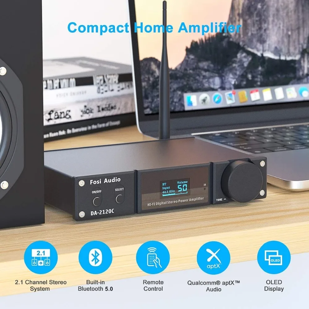 Fosi Audio DA2120C Bluetooth Amplifier 120W x2 Stereo HiFi 2.1 Channel Wireless Stream Class D Mini Power Subwoofer USB DAC AMP