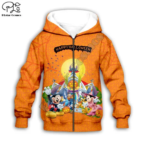 Kids zip hoodies Семейный детский комплект для мальчиков и девочек с героями мультфильмов, 3D принт летучей мыши на Хэллоуин, толстовки с капюшоном и штаны костюм Микки Минни на молнии толстовки с длинными рукавами - Цвет: Kids zip hoodies
