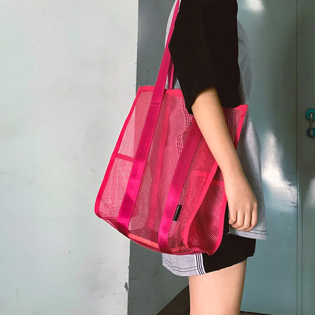 Простая сумка для покупок унисекс Прозрачная сетка шоппер Сумка-тоут сумки портативный многоразовый пакет для покупок однотонная цветная сетка большая сумка для покупок