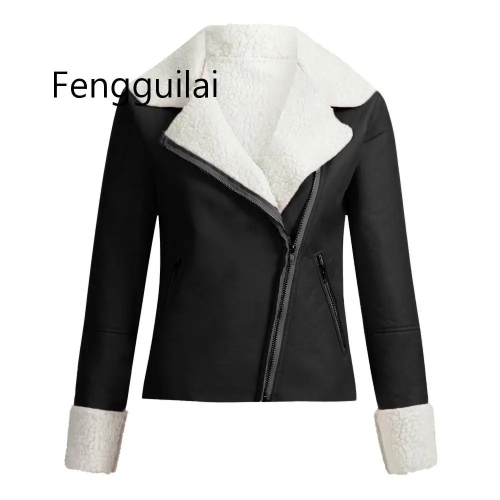 FENGGUILAI Высококачественная замшевая кожаная зимняя куртка женская верхняя одежда с отворотом и пряжкой крутая куртка-пилот из овечьей шерсти Мотоциклетные Куртки