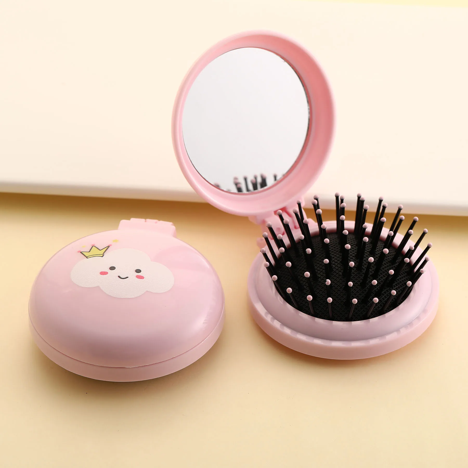 H4b45051103854ec6b333f11d71c3b2b5w Mini Pocket Mirror Cute Massage Folding Mirror with Comb Portable Pocket Small Travel Girl Hair Brush with Mirror Styling Tools