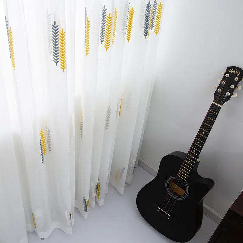 2022 Embroidered Tulle Curtains for Bedroom Voile Curtain Pastoral Sheer Curtain for Living Room Balcony Window Gauze