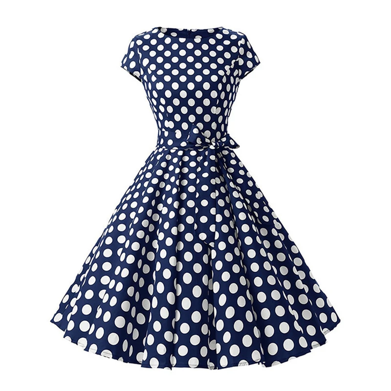 

High Waist Midi Dress Vintage Hepburn Style Women Polka Dot Slim Ball Gown Dress with Waistband Elegant Ladies Women Party Dress