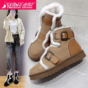 

Woman Winter Ankle Boot Warm Plush Suede Rubber Flat Boots Causal Snow Platform Boots Ladies Indoor Botas Mujer Invierno 2019