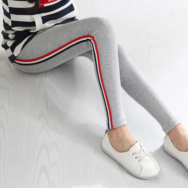 Леггинсы с полосками по бокам для девочек 3-8 лет школьные детские весенне-осенние повседневные спортивные штаны для йоги Детские обтягивающие брюки в стиле пэчворк