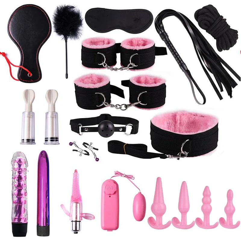 

26 Sex Toys For Couples Handcuffs Whip Nipples Clip Blindfold Mouth Gag Adult Sex Toys Kit BDSM Bondage Toy Flirt Games Couples