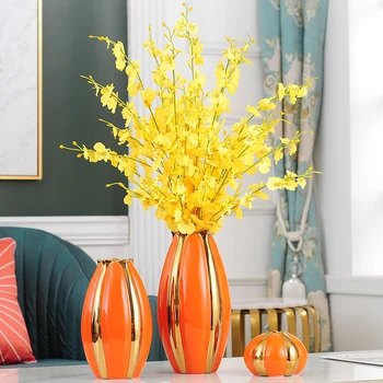 

LUXURY ORANGE PUMPKIN CERAMIC VASE CREATIVE GOLD-PLATED ARTIFICIAL FLOWER FLORAL HOME DECORATION LIVING ROOM DESKTOP FLOWER VASE