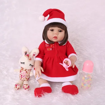 

NPK Doll 48CM bebe doll reborn toddler girl in xmas dress full body soft silicone realistic baby bath toy Anatomically Correct