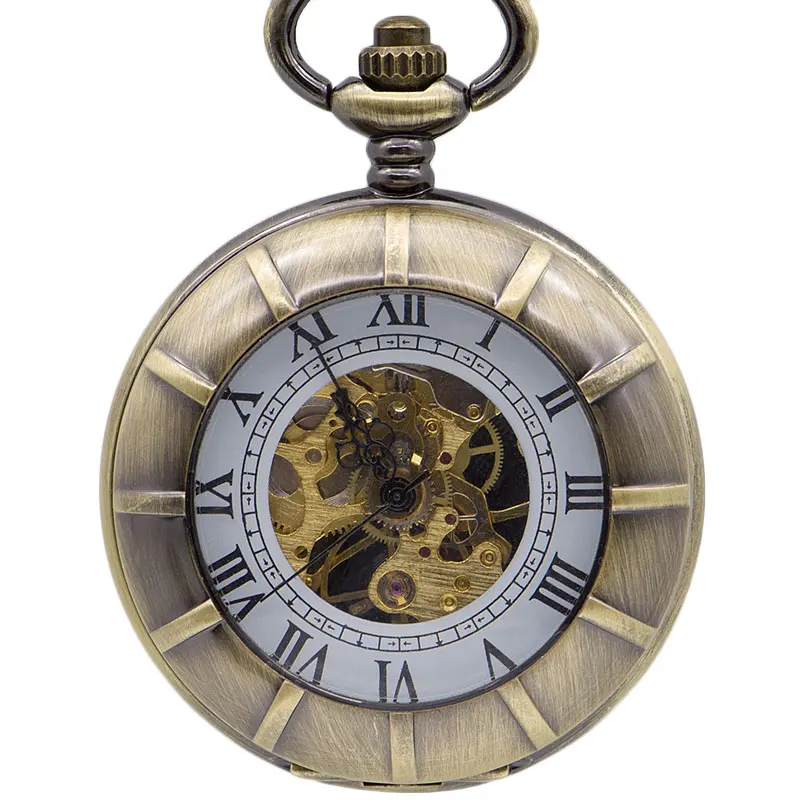 

5pcs Antique Golden Hand Wind Mechanical Pocket Watch Roman Number Dial Fob Watch Pendant Chain Men Women Gift PJX1400