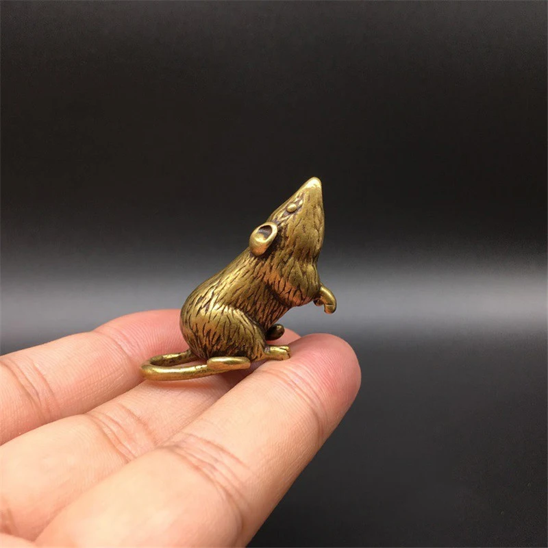 Rat Античный медный Китайский 12 Зодиак Животные Крыса Бык Тигр кролик дракон змея лошадь Коза обезьяна, курица собака Свинья Фигурки-украшения - Цвет: Rat