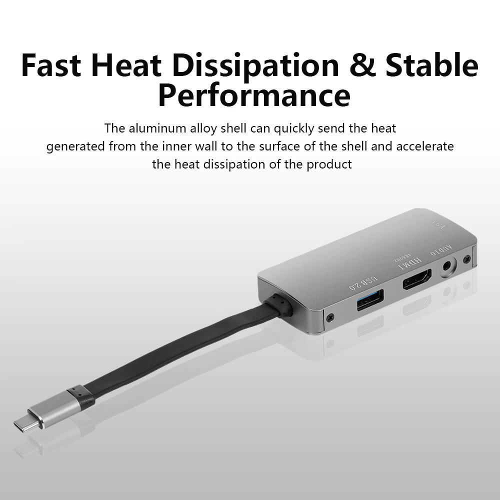 Конвертер USB 3,1 3,0 type-C для HD VGA USB 2,0 с аудиоразъемом для ПК, ноутбука, ТВ-проектора, серый VGA+ аудио+ HD видео