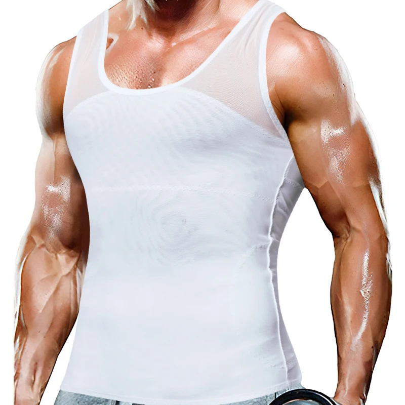 anti-ginecomasta Sodacoda Camicia a compressione da uomo con maniche e petto 
