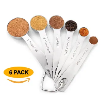 

6-Piece Stainless Steel Round Measuring Spoon Convenient For Use Scale Design Food Stainless Steel 430