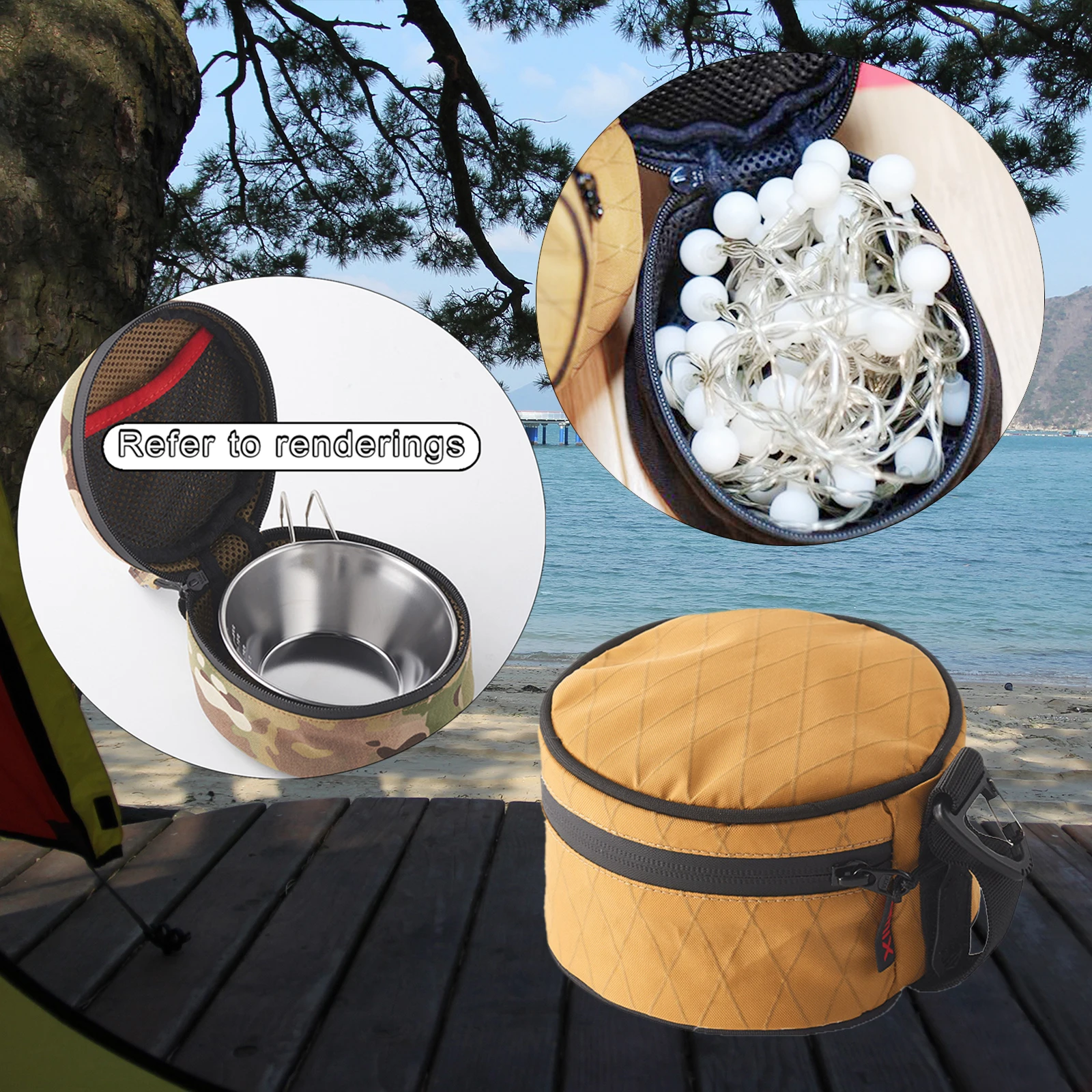 Storage Bag Cup Storage Bag Hand-Held Waterproof Barbecue Tableware with Hooks Holder Carrier for Backpacking Camping Hiking BBQ Tools