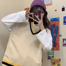 Модный вязаный женский свитер без рукавов с v-образным вырезом, теплый свитер для отдыха в студенческом стиле, подарки для друзей