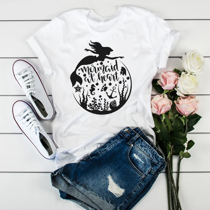 

Women Mermaid Sea Anchor Print Print Clothes Ladies Womens T-Shirt Graphic Tops Clothes Female Tumblr T Shirt T-shirts