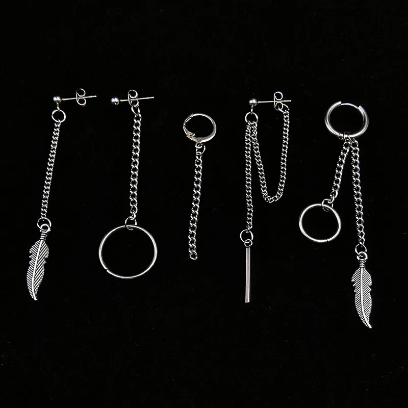 Hipster Stud-Earrings Chain Grunge Stainless-Steel Idol KPOP DNA Women Unisex Punk Rock