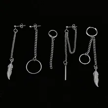 5 adet/takım KPOP DNA Kore Küpe Paslanmaz Çelik Zincir Tüy Idol Erkek Kadın Kaya Grunge Hipster Punk Saplama Küpe Unisex(China)