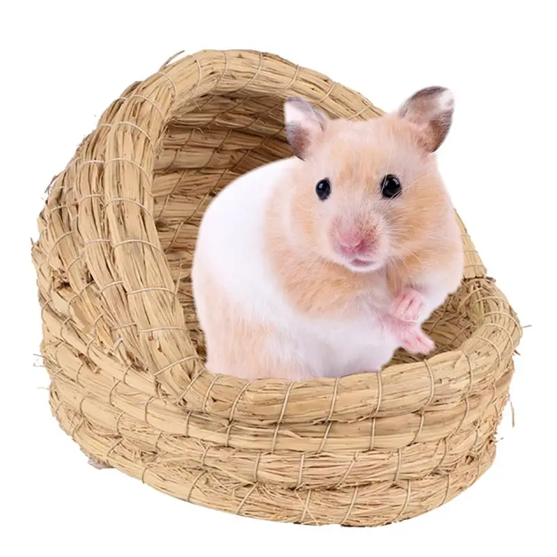 Dorakitten 1pc Small Pet Nest Bed Woven Hamster Hideout Slipper Design Grass Rabbit Guinea Pig Supplies | Дом и сад