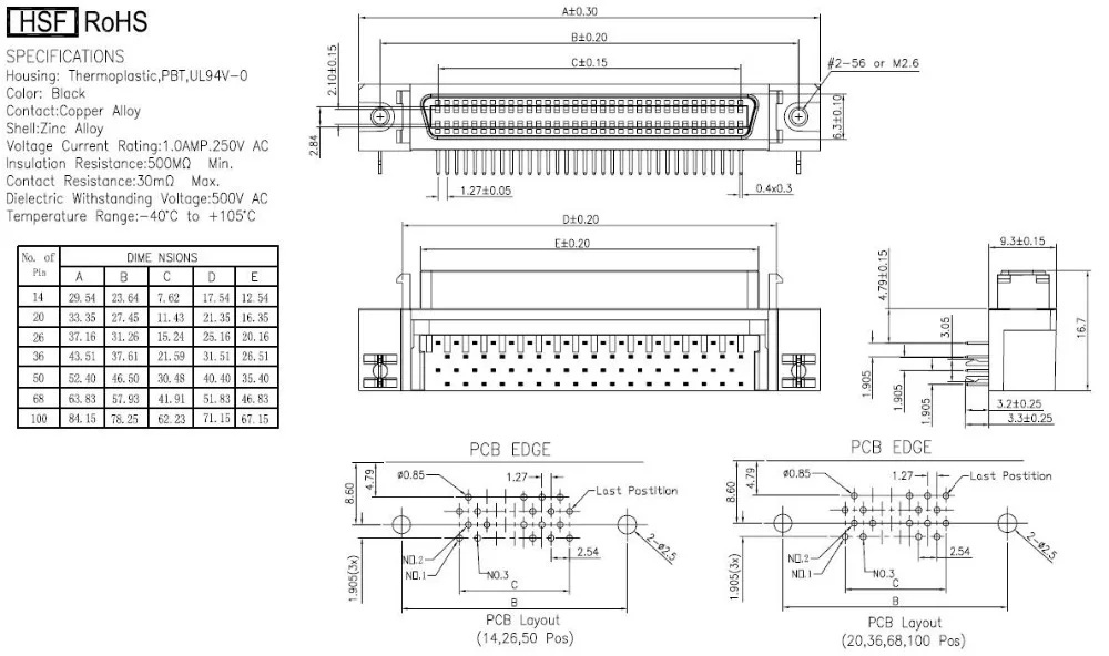 SCSI 14P~ 100P слот серии Женский прямоугольный разъем печатной платы 14PIN~ 100PIN 3Au TE AMP 3M MOLEX YANNIU