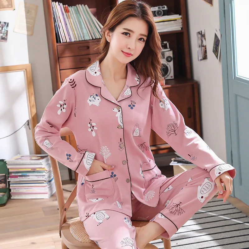 

Pajamas Women's Pure Cotton Spring And Autumn Long Sleeve Plus-sized Middle-aged Mom Confinement Clothing Summer Set Cardigan 20