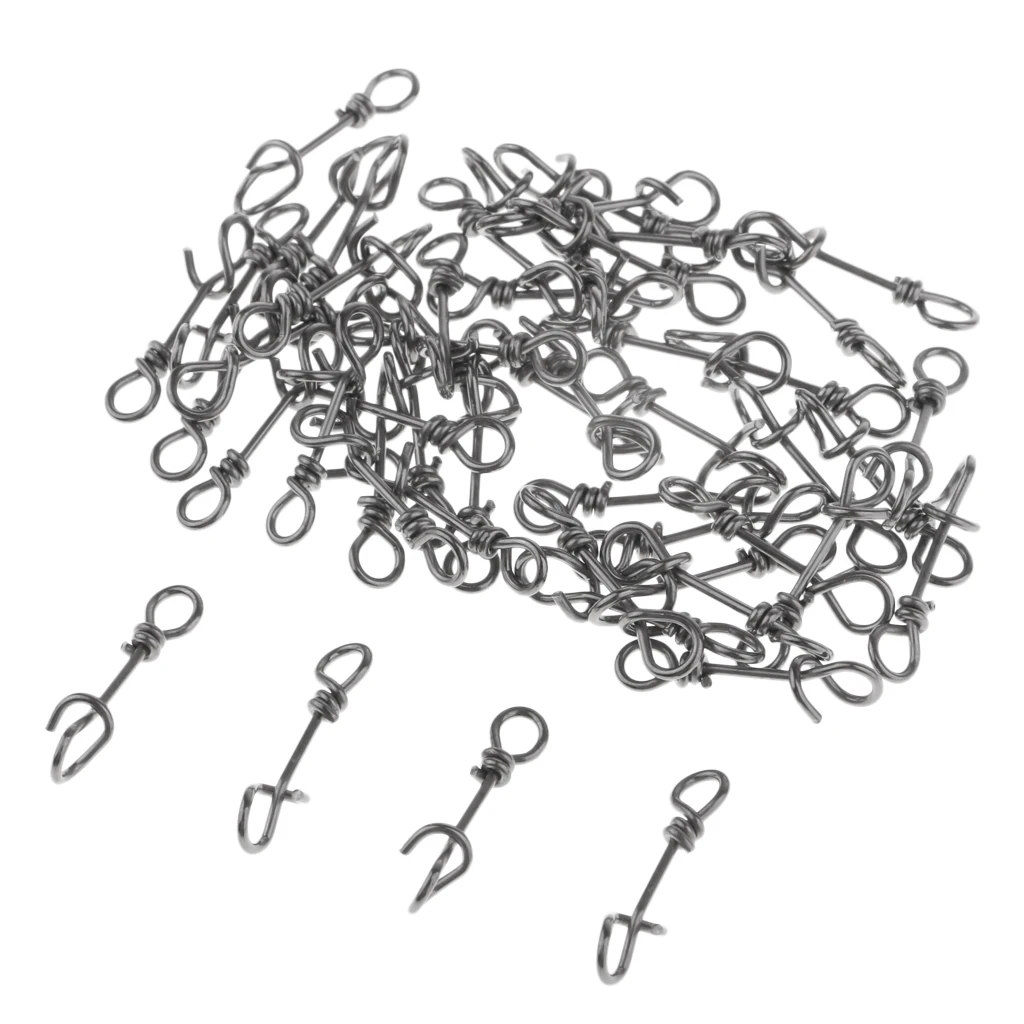 100x Black Portable High Strength Stainless Steel Quick Lock Fishing Snaps Clips Swivels