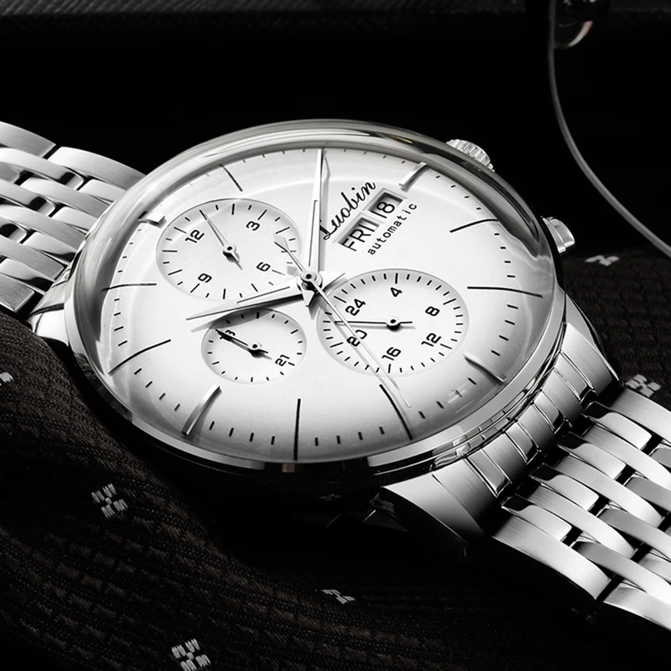 Luobin 自動巻き 腕時計 シルバー Luobin-メンズ自動機械式時計,ファッショナブルな腕時計,高級品