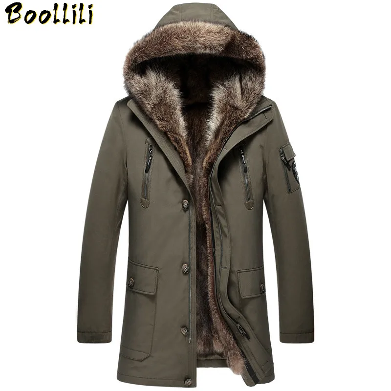 

Парка Boollili мужская с подкладкой из натурального меха енота, теплая зимняя куртка, 2023