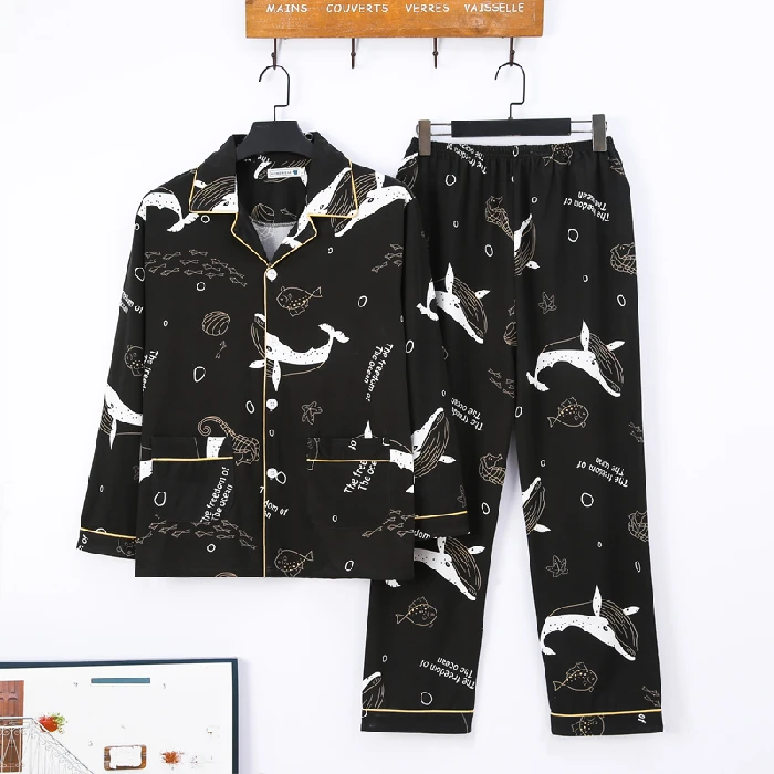 Men's Pajamas Set New Autumn Winter Soft Warm Cotton Buttons Men Pajamas Sets Long Sleeve Sleepwear Set Leisure HomeWear Clothes satin pajamas Men's Sleep & Lounge