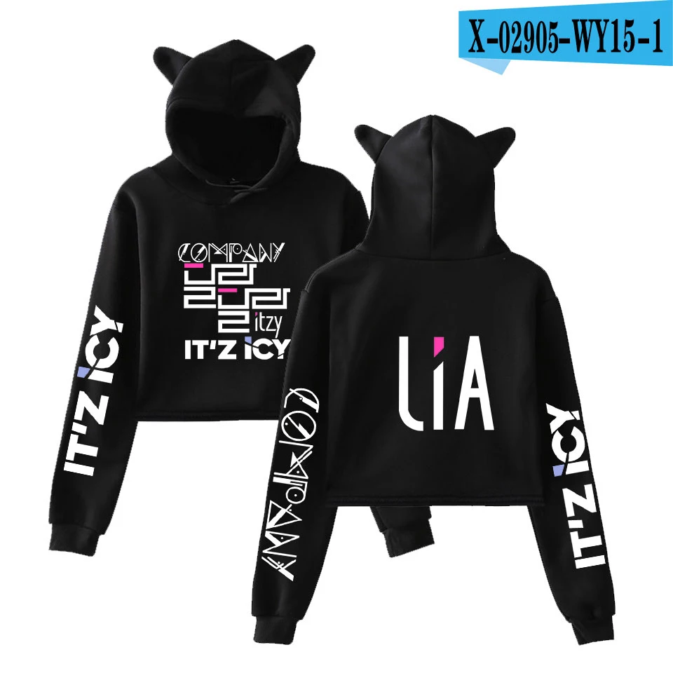 Корейские толстовки с капюшоном ITZY LiA Harajuku, женские толстовки, укороченный топ с капюшоном для девочек, Kpop, женская одежда с длинным рукавом, розовые Топы - Цвет: 1