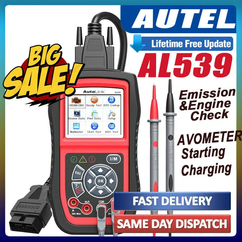 Автомобильный считыватель кодов AUTEL AutoLink AL539 OBD2 инструмент для тестирования