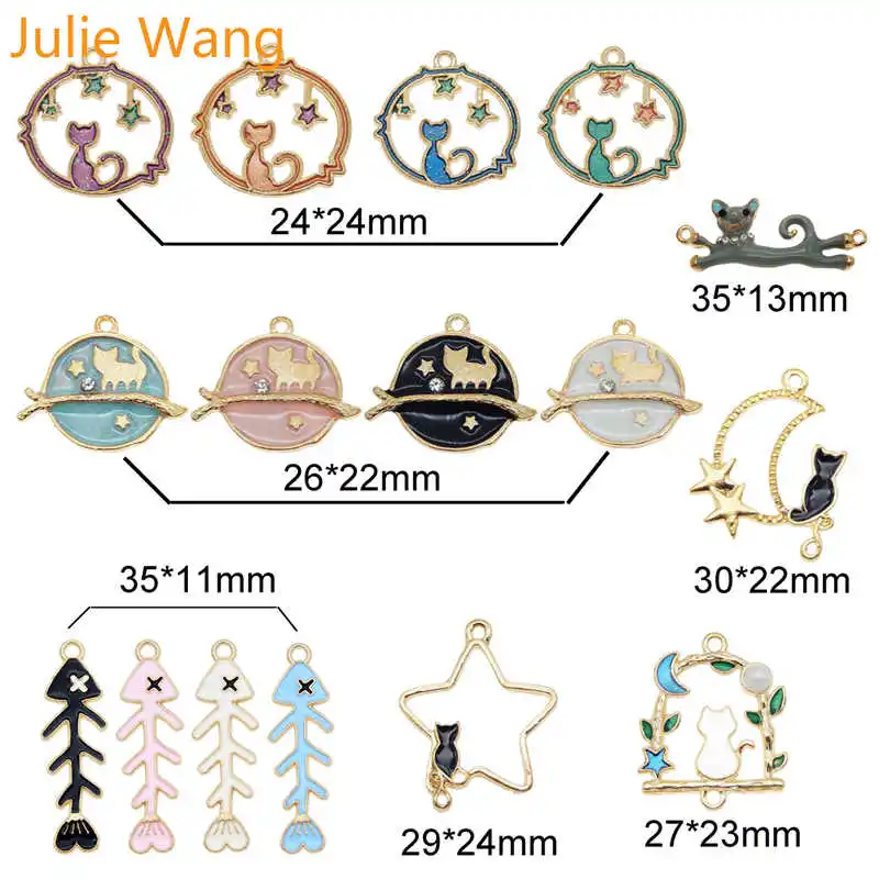 Julie Wang 10 шт. эмалированные кошачьи Подвески в виде рыбьей кости случайный смешанный сплав золотой тон ожерелье браслет серьги ювелирные изделия изготовление аксессуаров