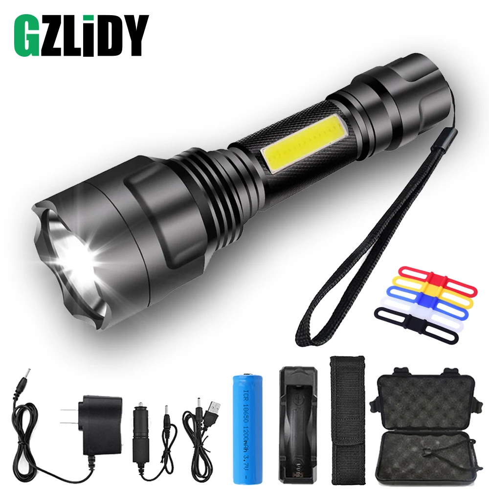

LED Flashlight Super Bright COB Work Light Waterproof C8 Tactical Torch 4 Lighting Modes 18650 Bicycle lantern Camping lamp