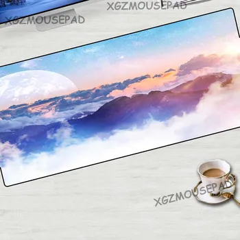

XGZ Landscape Large Mouse Pad Black Lock Edge Moon Starry Computer Desk Mat Mountain River Cloud Rubber Stripe Non-slip 70x30