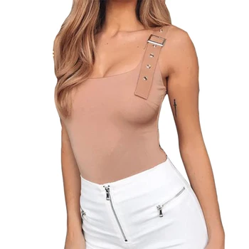 

New Summer Bodysuit Solid Sleeveless Women Rompers Sexy Bodysuit Skinny Metal Button Female Backless Club Body Top GV132