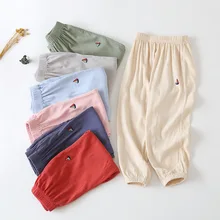 Летние детские повседневные противомоскитные штаны, Детские однотонные соединитель в виде бамбука, хлопковые длинные женские брюки в обтяжку
