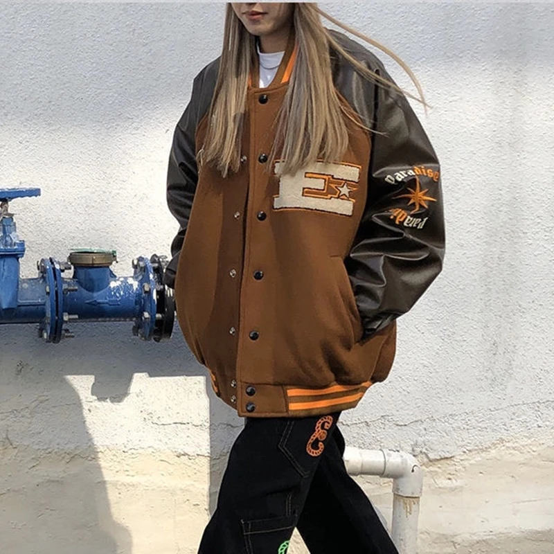 clásicas americanas retro para mujer, abrigos de estilo hip uniforme de béisbol bordado con costuras, para parejas|chaquetas básicas| - AliExpress
