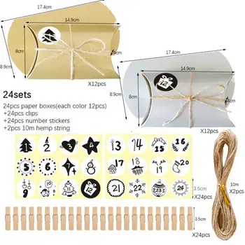 

Christmas Countdown Calendar Box Gold And Silver Kraft Paper Pillow Box Creative DIY Candy Box Baking Packaging Box 24 Sets