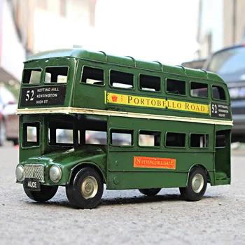 

Retro Nostalgic British Double-decker Bus Model Handmade Tin Car Tourism Sightseeing Bus Model Toys for Children Adults