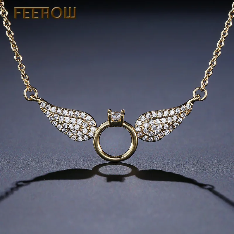 FEEHOW хит продаж массивное ожерелье с подвеской ангел в форме крыльев Женские