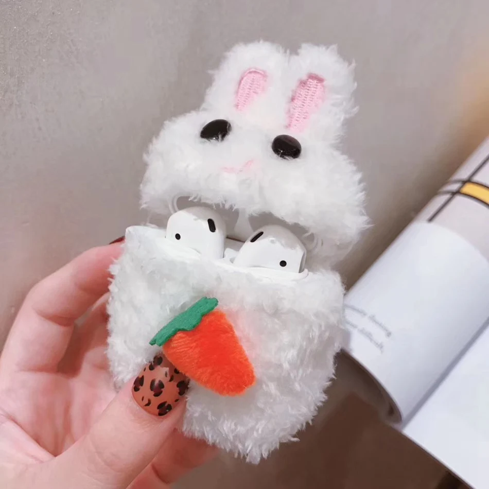 3D Cute Earphone Case for Airpods Case Cartoon Knitted plush Cover for Apple Airpods 2 Case Bear Teddy Dog Rabbit Earpods Case