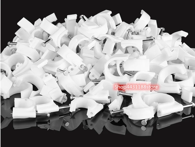 100PCS PE Plastic High Carbon Steel Nails 6mm Circle Cable Clip C Shaped Cable clips Wire Wall holder