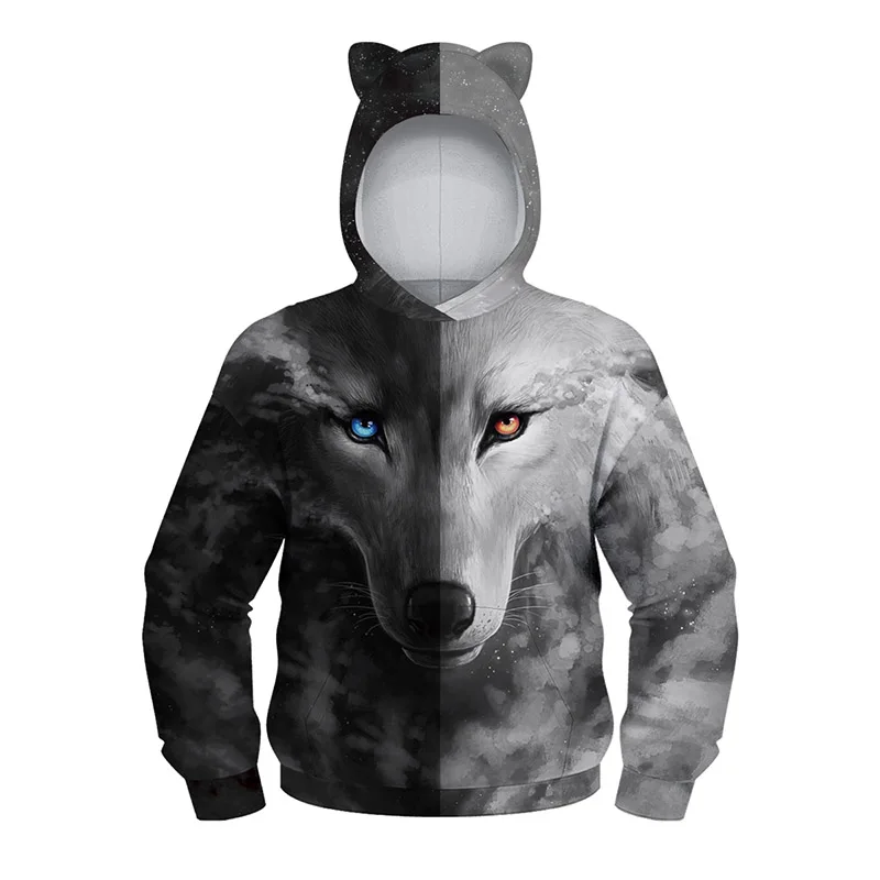 011 Осенне-зимние детские толстовки с капюшоном толстовка с объемным принтом в виде льва и волка пальто для маленьких мальчиков и девочек толстовка с милыми ушками От 4 до 12 лет Garcon Enfant - Цвет: 011