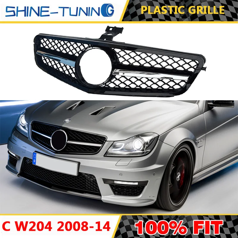 

Suitable for C class W204 C63 AMG Style ABS 1-Fin Front Bumper Grille Racing Grills 2008-2014 C300 C200 Without emblem