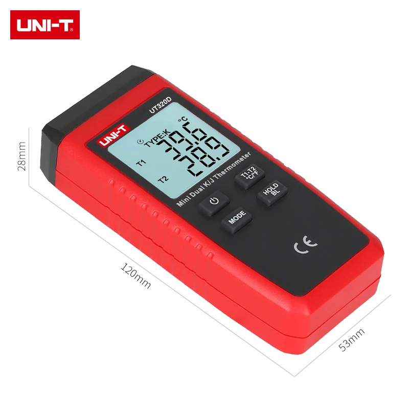 UNI-T термометр термопара UT320D UT320A мини Контакт Тип двухканальный K/J температура метр подсветка данных держать от авто