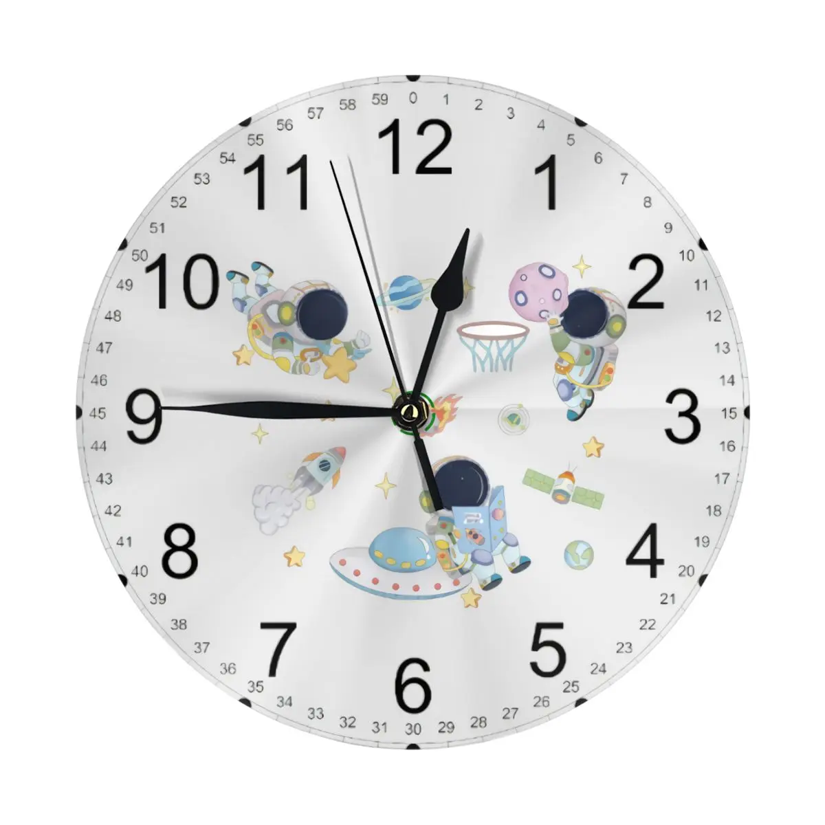 

Astronaut Round Wall Clock 10 Inch Silent Non Ticking Battery Operated For Living Room Kitchen Bedroom Office