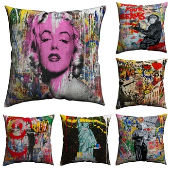 

Banksy Street Art Decorative Pillows Case Pillowcase For Sofa Cotton Linen 45x45cm Nordic Pillow Covers Decorative Almofada