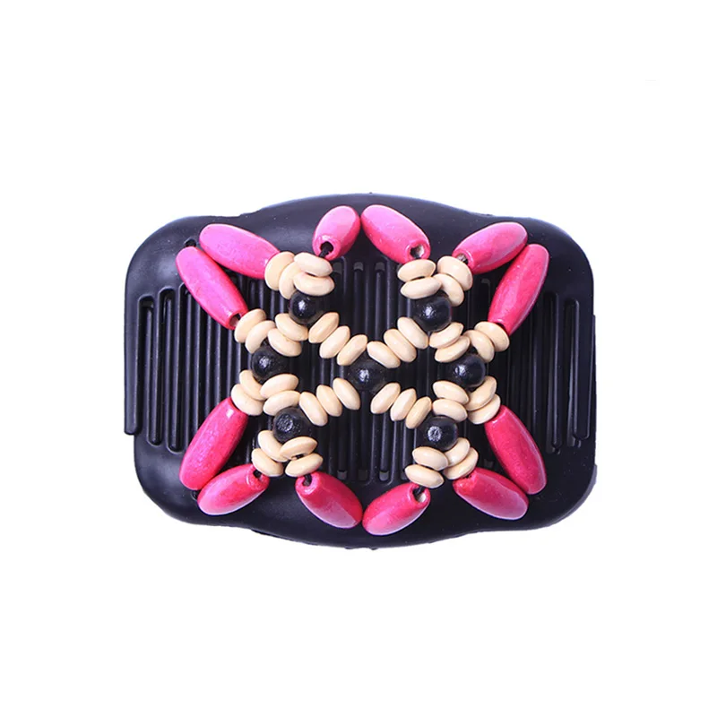 Vintage Haarnadel aus Naturholz, doppelt perlenbesetzt, elastischer Haarkamm, Perlenhaarkamm, magischer Haarkamm, Clip, Perlennadel, Damenhaaraccessoires_voghion.com