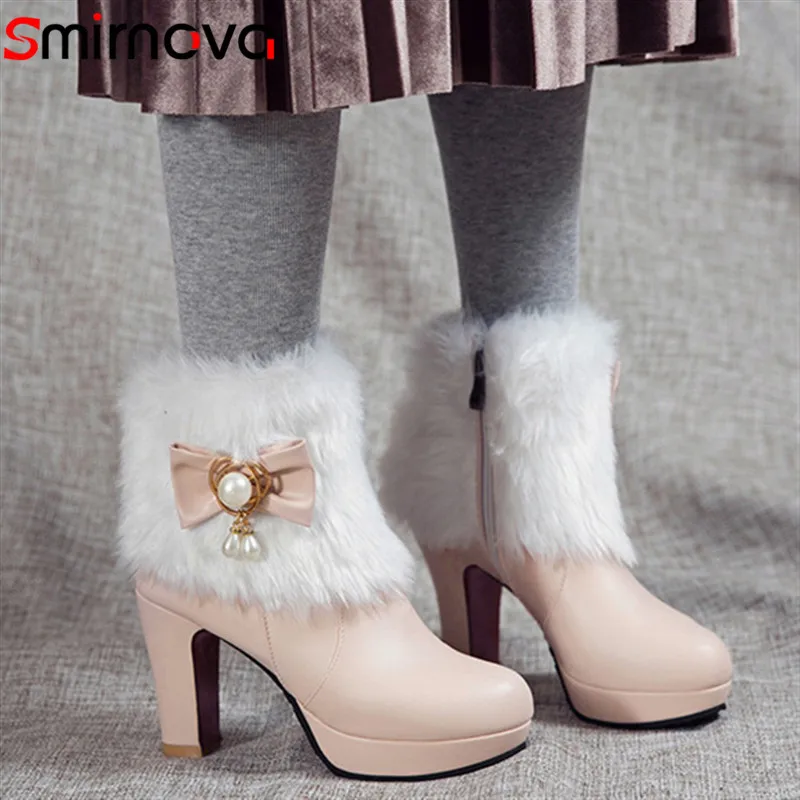 

Smirnova platform shoes 2020 winter autumn boots for women high heels boots casual shoes butterflyknot female ankle boots