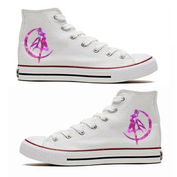 

9 Style White Anime Sailor Moon Printed Canvas Shoes Cosplay Men Women Flats Lovers Breathable Casual Running Sneakers unisex